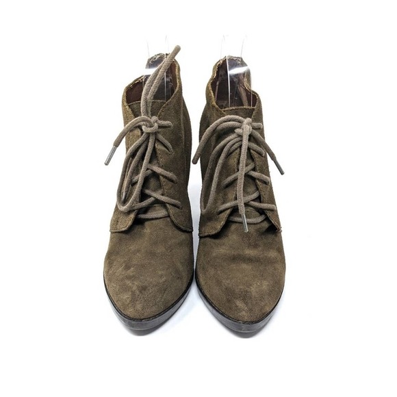 Steve Madden Womens 8 Jayson Olive Green Leather Block Heel Lace Up Ankle Boots - Picture 5 of 12